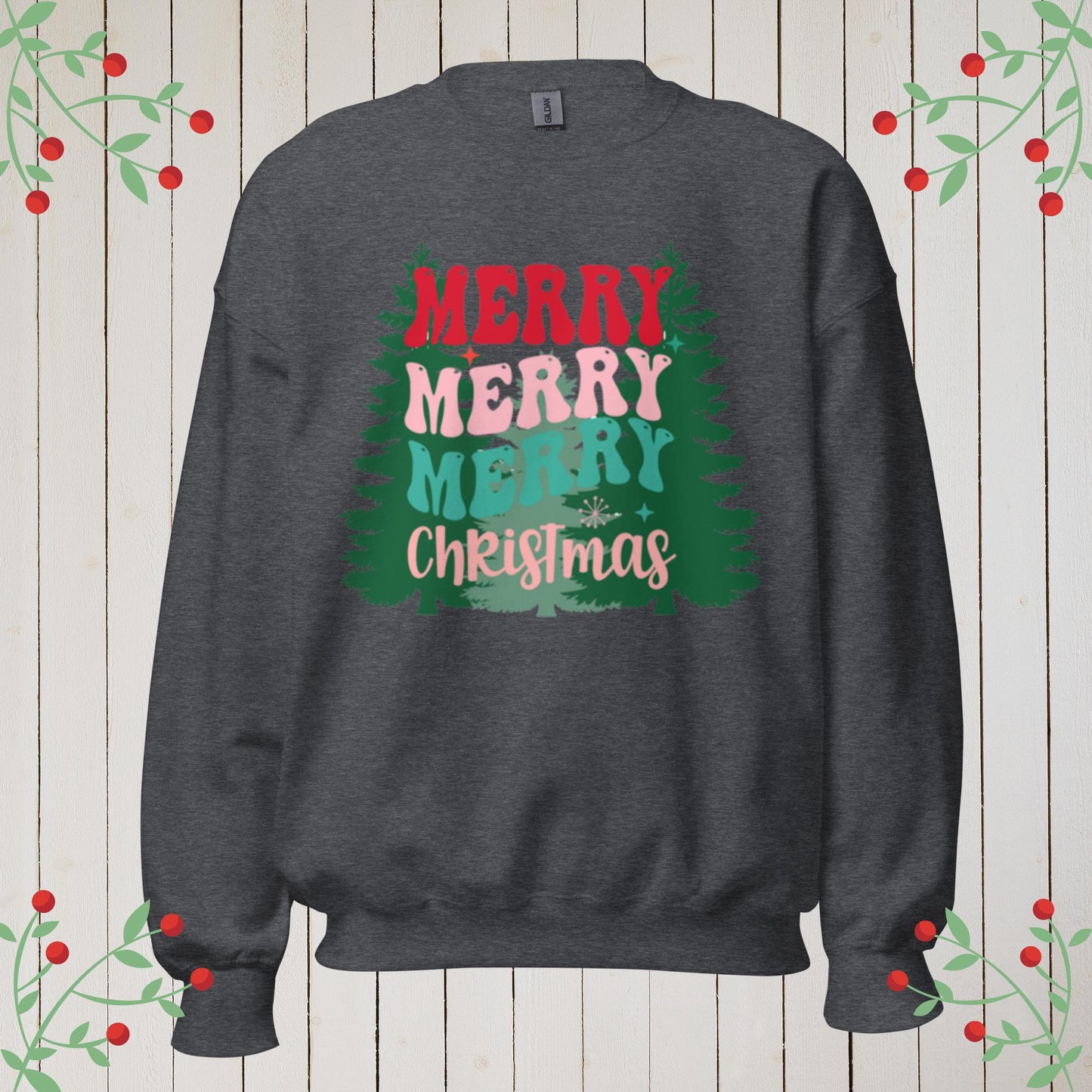 Merry Christmas W/trees Sweatshirt