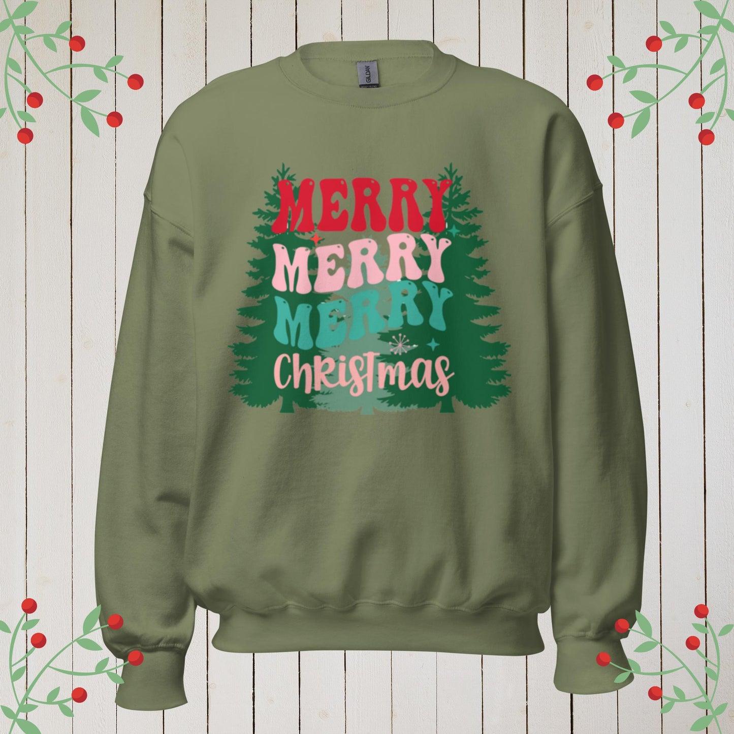 Merry Christmas W/trees Sweatshirt